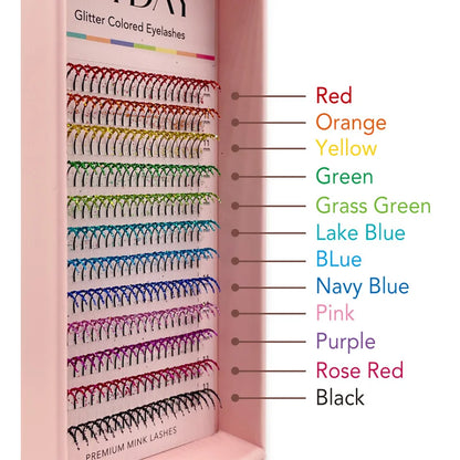 Mixed Glitter Colored Eyelashes Individual Premade Russian Volume Fans Glitter Lashes Extension Wholesale for Halloween