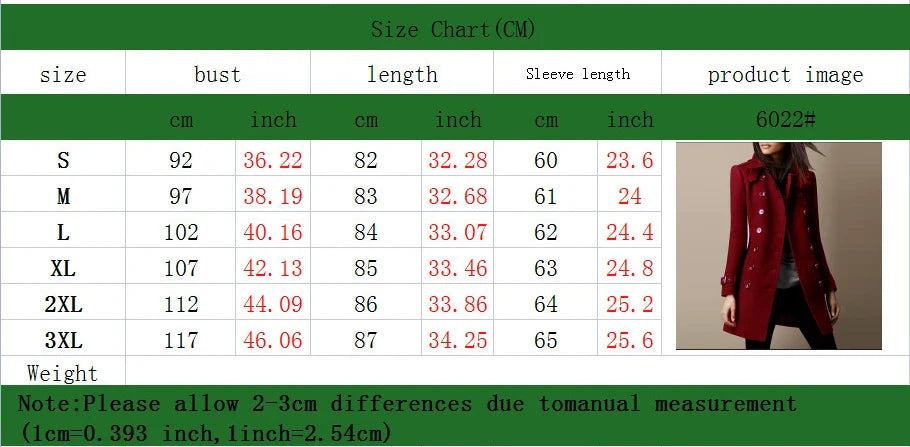 Women Autumn Winter Fashion Casual Coat Long Sleeve Trench Double Breasted Button Coat