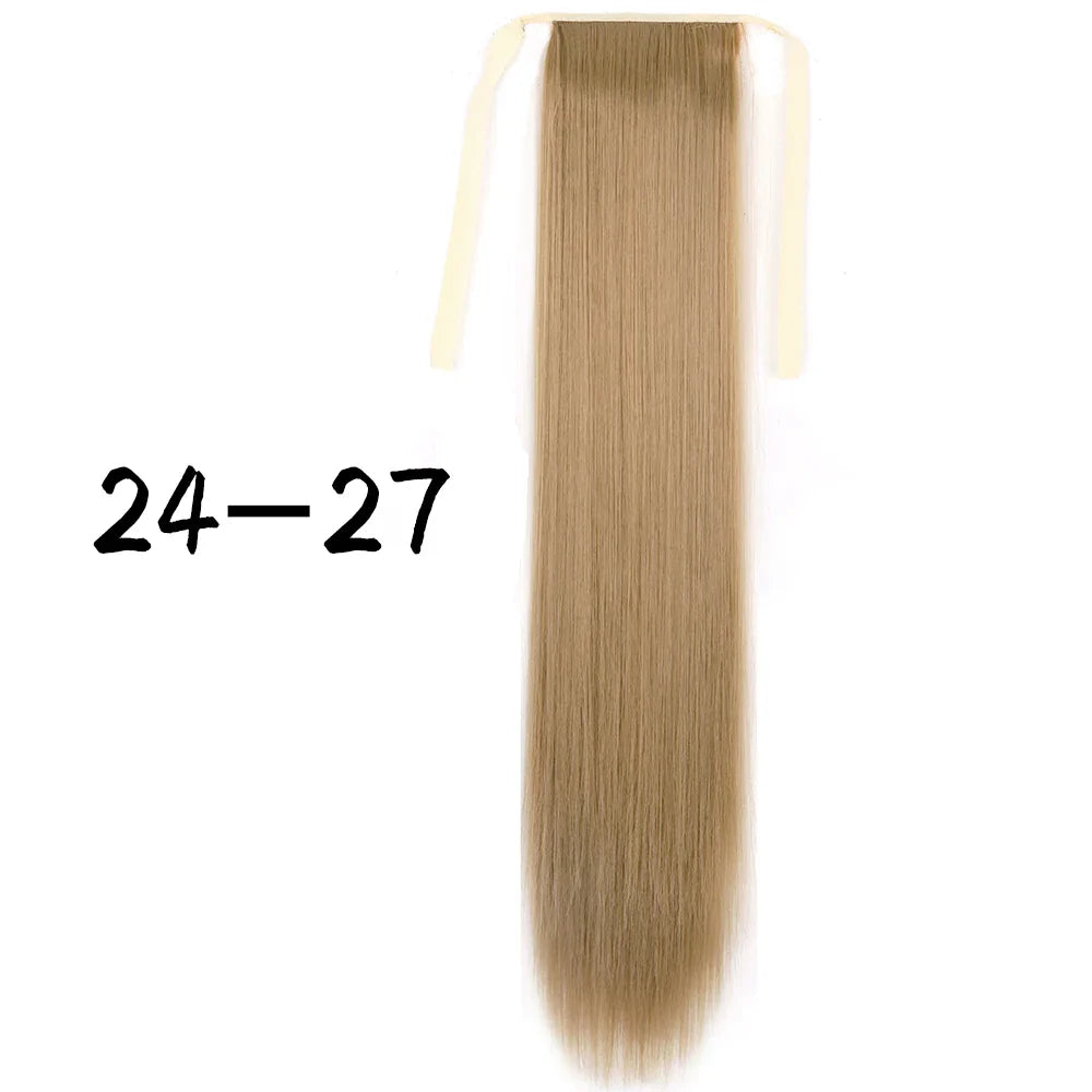 55cm Synthetic Long Straight Wrap Around Ponytail Clip In Hair Extension