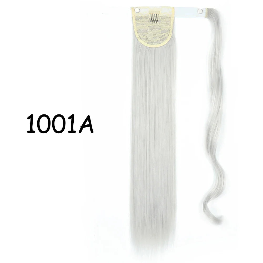55cm Synthetic Long Straight Wrap Around Ponytail Clip In Hair Extension