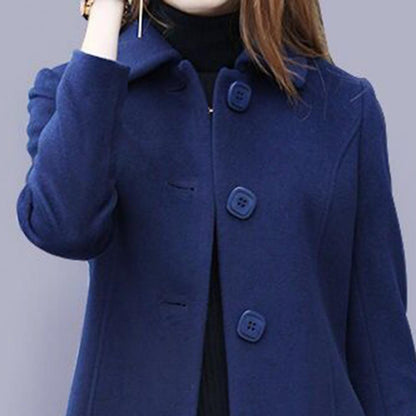 S-4XL Autumn Coat for Women Mid-Length Single-Breasted Solid Color Turn-Down Collar Elegant Soft Warm Winter Jacket