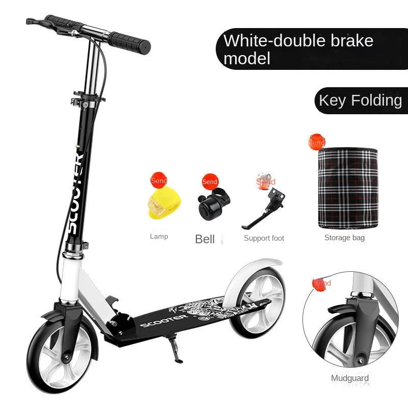 Manuell Vuxen skoter med hopfällbara två hjul och dubbla bromsar Design Antisladdpedaler för flexibel styrning