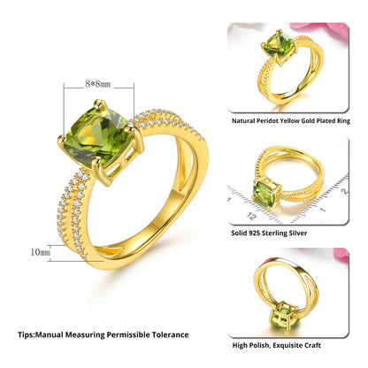 Peridot Sterling Silver Rings Yellow Gold Plated 2.5 Carat Genuine Peridot S925 Jewelry