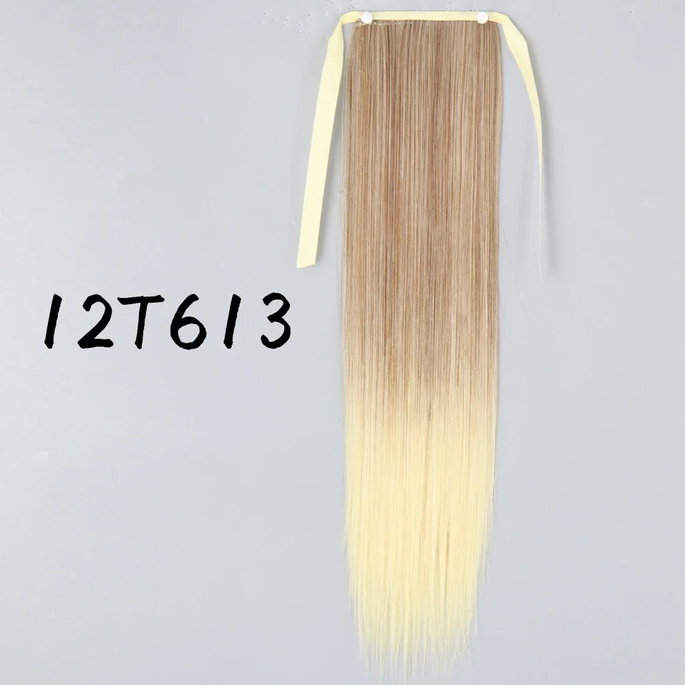 55cm Synthetic Long Straight Wrap Around Ponytail Clip In Hair Extension