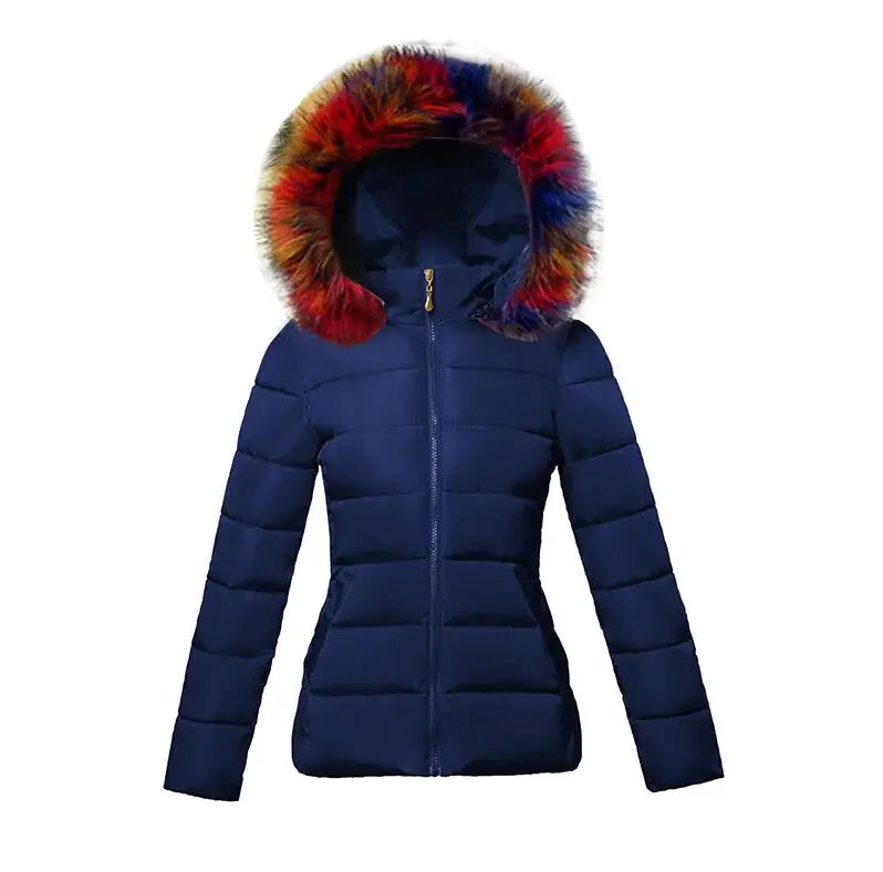 SL Women's Winter Coat Fake Fur Collar Parka Short Outerwear Warm Down Jacket