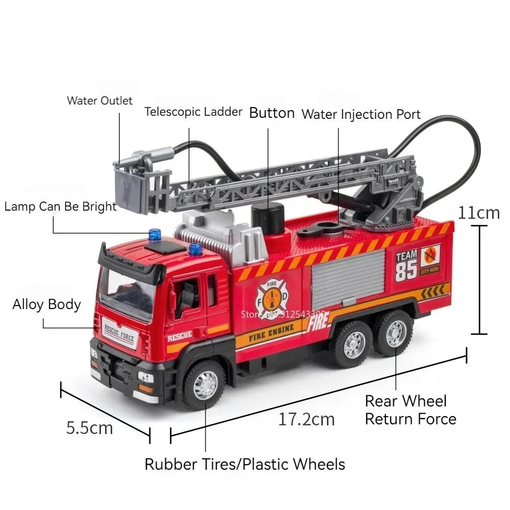 Scale 1:32ter Spray Fire Truck Model Ladder Trucks Toy Car Sound 