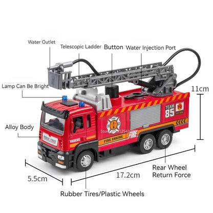 Scale 1:32ter Spray Fire Truck Model Ladder Trucks Toy Car Sound 