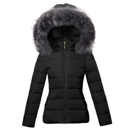 SL Women's Winter Coat Fake Fur Collar Parka Short Outerwear Warm Down Jacket