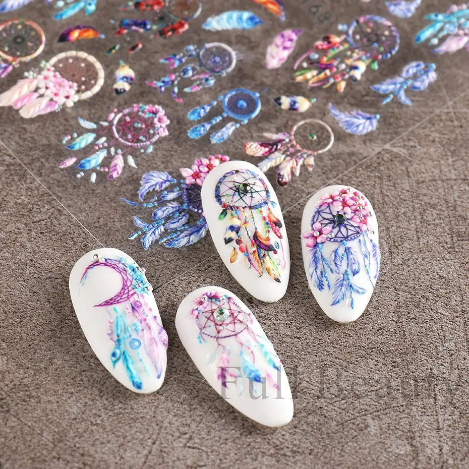 5D White Flower Embossed Nail Art Decals