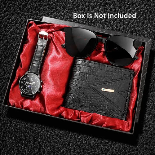 Fashion Men's Watch, Wallet and Glasses – Retro Black 