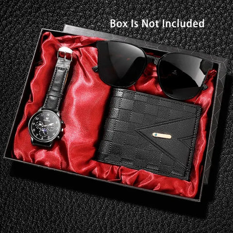 Fashion Men's Watch, Wallet and Glasses – Retro Black 
