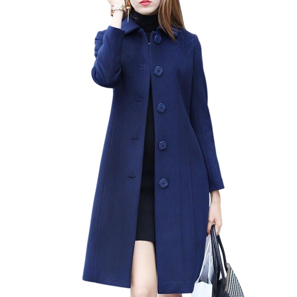 S-4XL Autumn Coat for Women Mid-Length Single-Breasted Solid Color Turn-Down Collar Elegant Soft Warm Winter Jacket