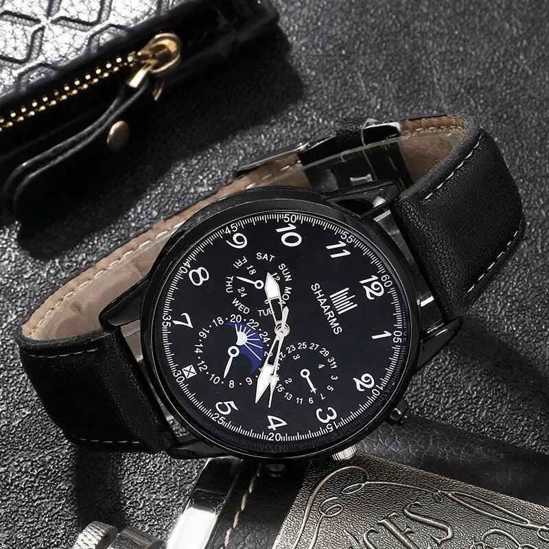 Fashion Men's Watch, Wallet and Glasses – Retro Black 
