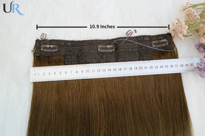 14" human hair straight invisible halo wire clip in hair extension