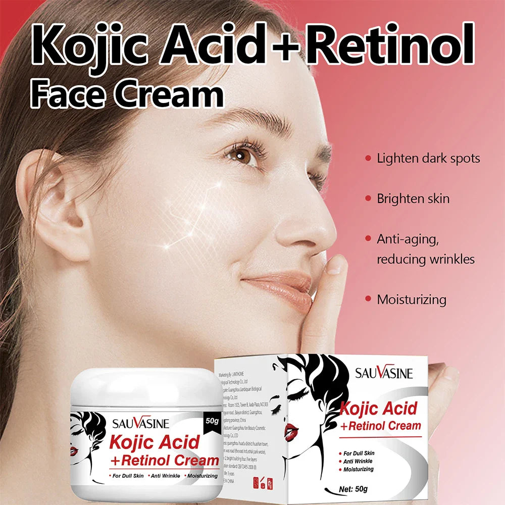 50g Kojic Acid Face Cream + 30ml Facial Serum Fade Dark Spots Brightening Skin Whitening Cream