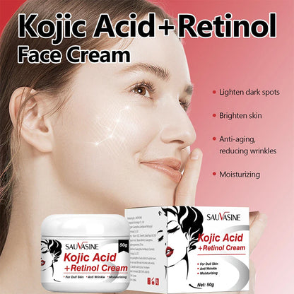 50g Kojic Acid Face Cream + 30ml Facial Serum Fade Dark Spots Brightening Skin Whitening Cream