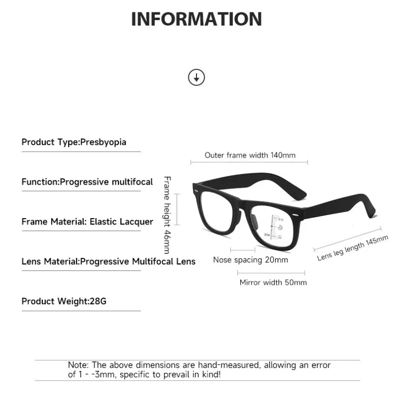 HD Lens Progressive Multifocal Reading Glasses Square Presbyopia Glasses Anti-blue Computer Glasses