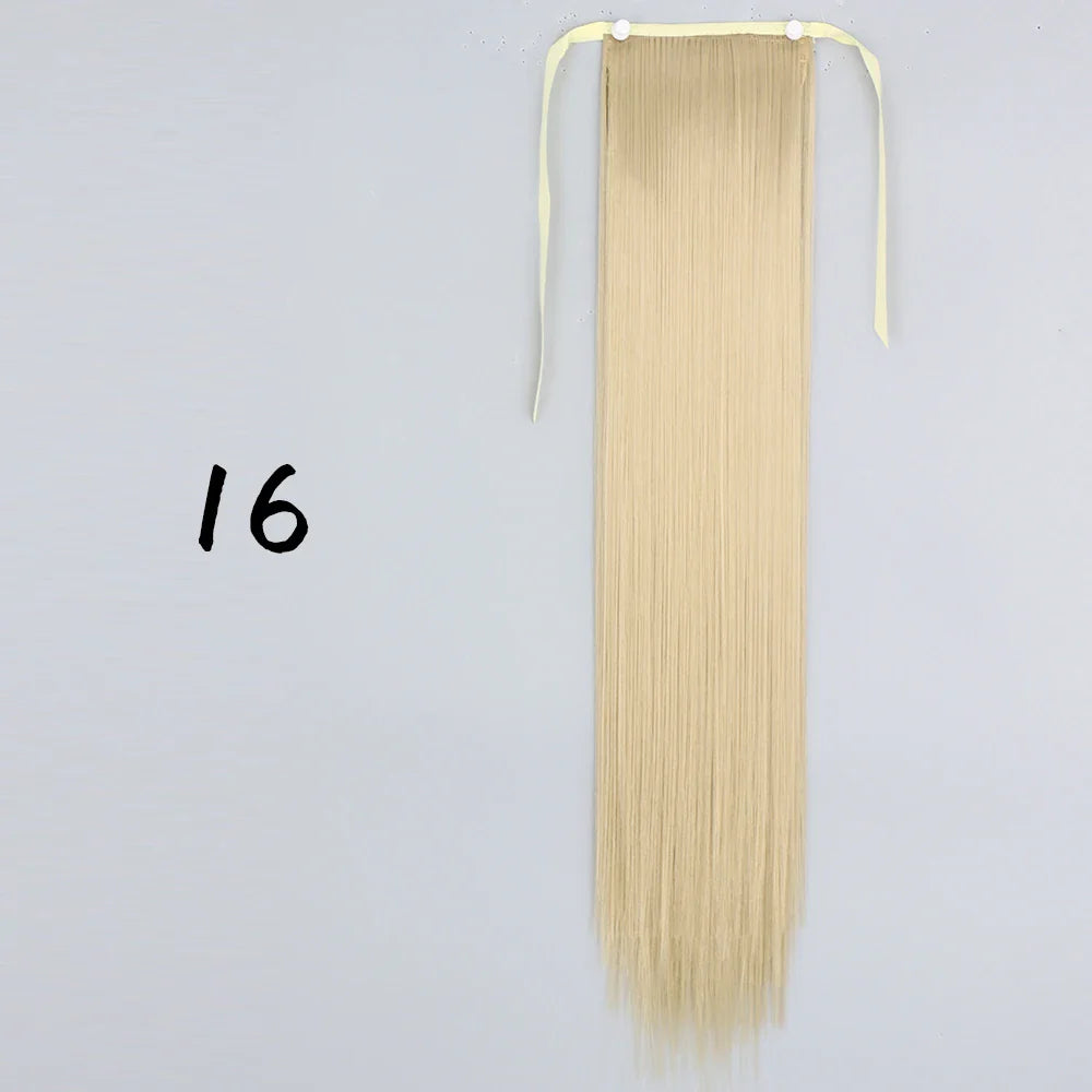 55cm Synthetic Long Straight Wrap Around Ponytail Clip In Hair Extension