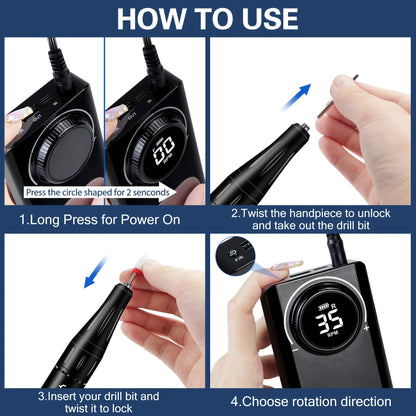 35000 RPM Nail Drill Machine with HD LCD Screen Rechargeable