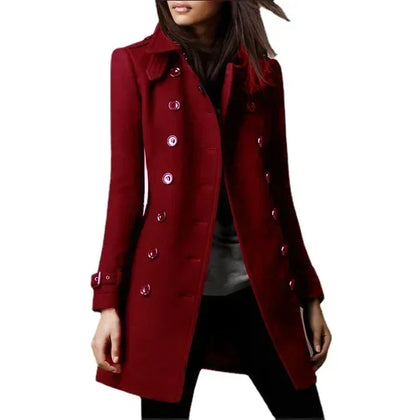 Women Autumn Winter Fashion Casual Coat Long Sleeve Trench Double Breasted Button Coat