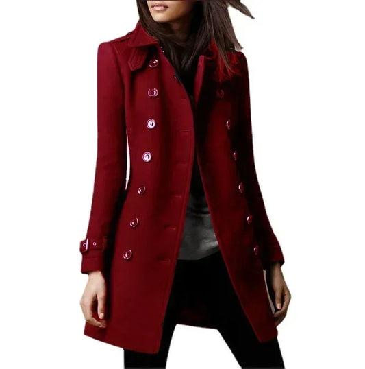Women Autumn Winter Fashion Casual Coat Long Sleeve Trench Double Breasted Button Coat