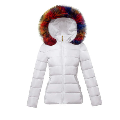 SL Women's Winter Coat Fake Fur Collar Parka Short Outerwear Warm Down Jacket