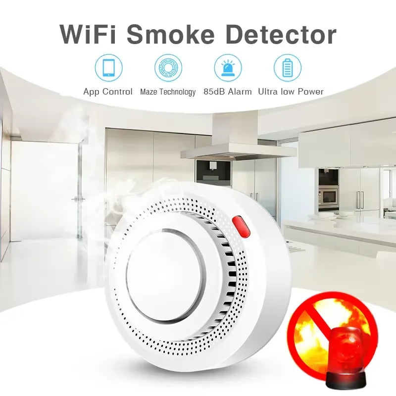 Tuya Smart WiFi Smoke Sensor – Fire Protection and Smoke Detector with 85 dB Alarm