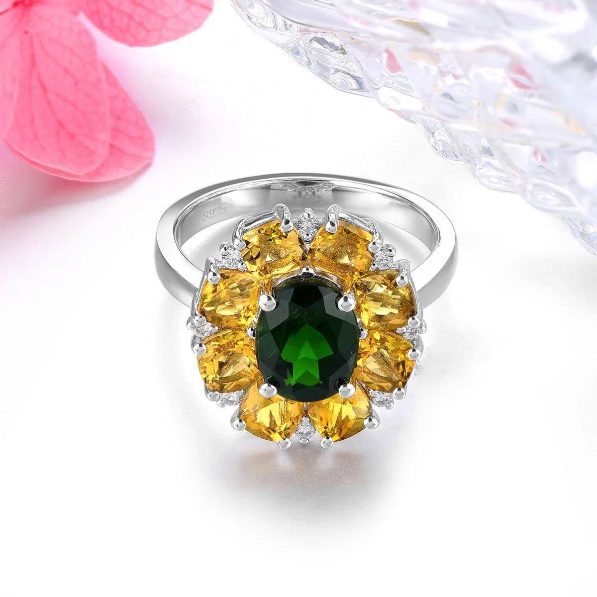 Genuine Diopside Citrine Solid Silver Rings 4.8 Carats
