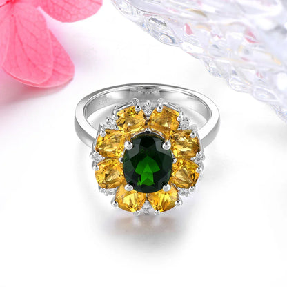 Genuine Diopside Citrine Solid Silver Rings 4.8 Carats