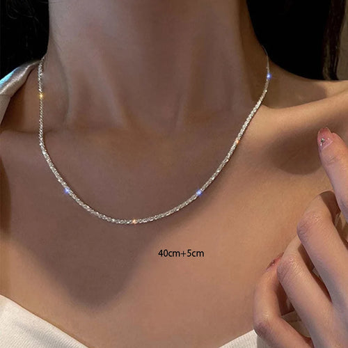 Silverfärgat glittrande halsband för kvinnor trendigt nyckelbenskedja.
