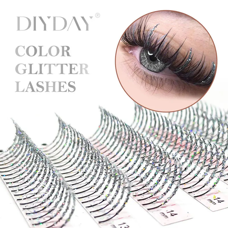 Sliver Golden Glitter Eyelash Extension Handmade Shinning Colored False Lashes Cosplay Fluffy Eyelashes for Makeup Beauty