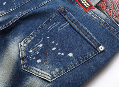 dsq071 Men's jeans Stretch complex wash water hand painted