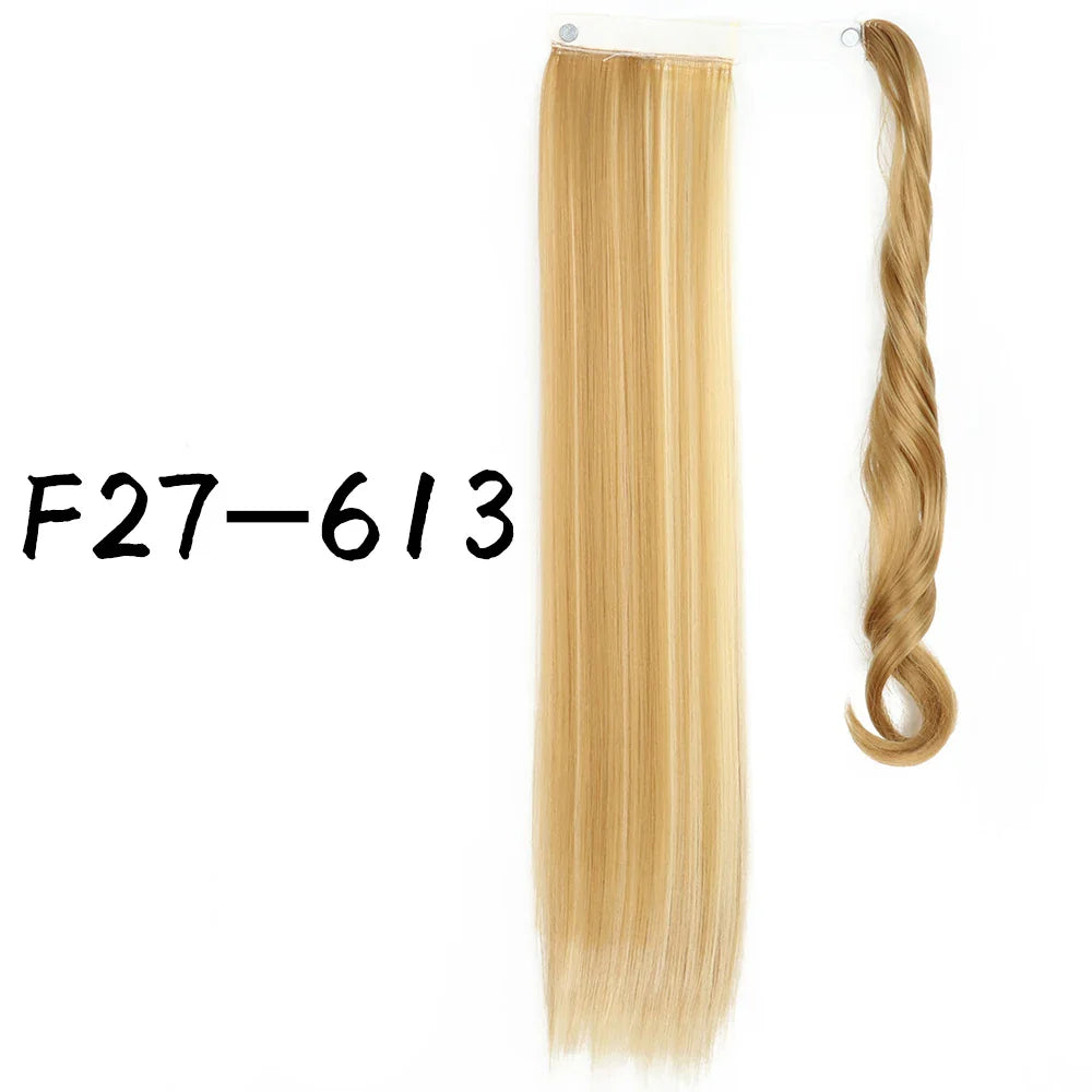 55cm Synthetic Long Straight Wrap Around Ponytail Clip In Hair Extension