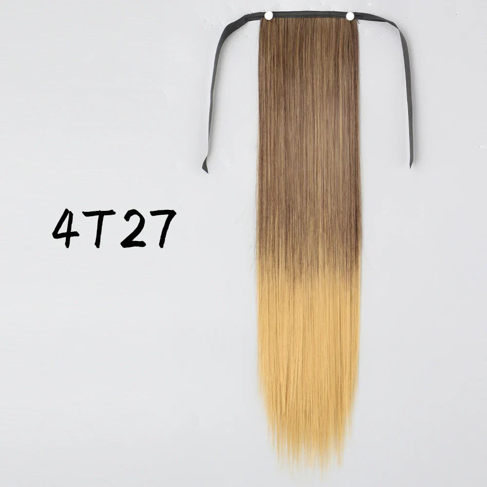 55cm Synthetic Long Straight Wrap Around Ponytail Clip In Hair Extension