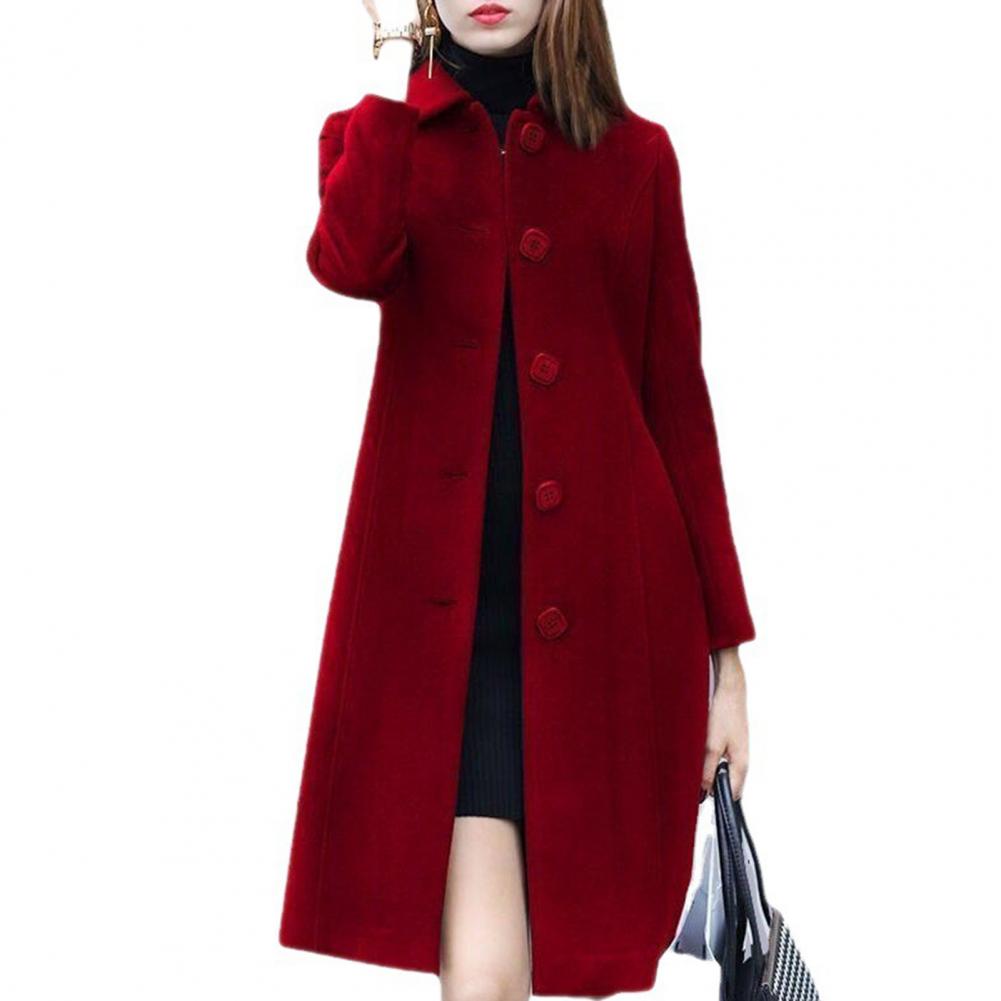 S-4XL Autumn Coat for Women Mid-Length Single-Breasted Solid Color Turn-Down Collar Elegant Soft Warm Winter Jacket