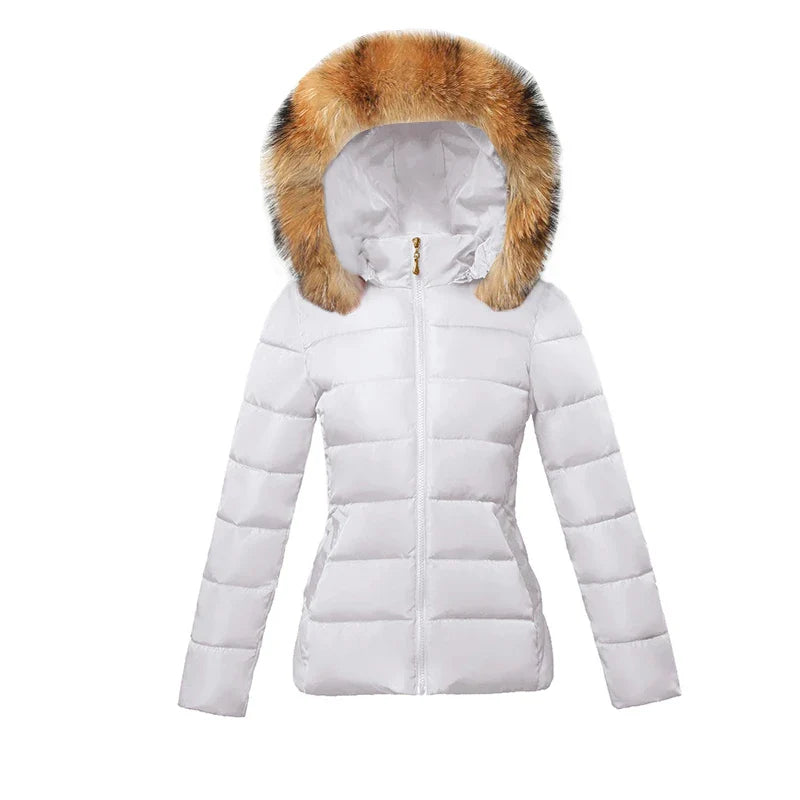 SL Women's Winter Coat Fake Fur Collar Parka Short Outerwear Warm Down Jacket