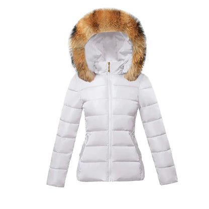 SL Women's Winter Coat Fake Fur Collar Parka Short Outerwear Warm Down Jacket
