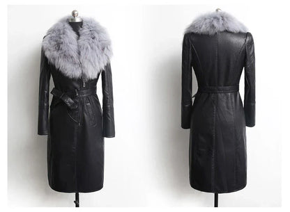 Winter Faux Fur Collar Leather Long Loose Coats Coat Women's Jacket