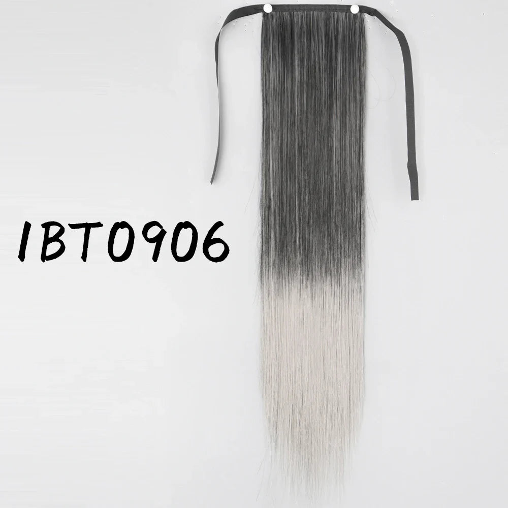 55cm Synthetic Long Straight Wrap Around Ponytail Clip In Hair Extension