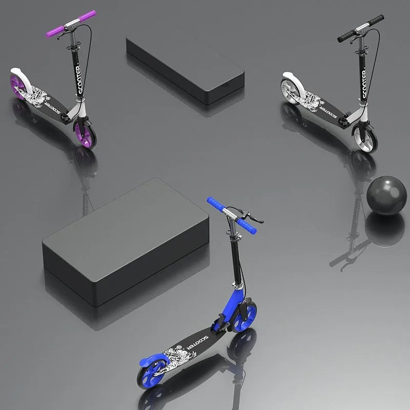 Manuell Vuxen skoter med hopfällbara två hjul och dubbla bromsar Design Antisladdpedaler för flexibel styrning