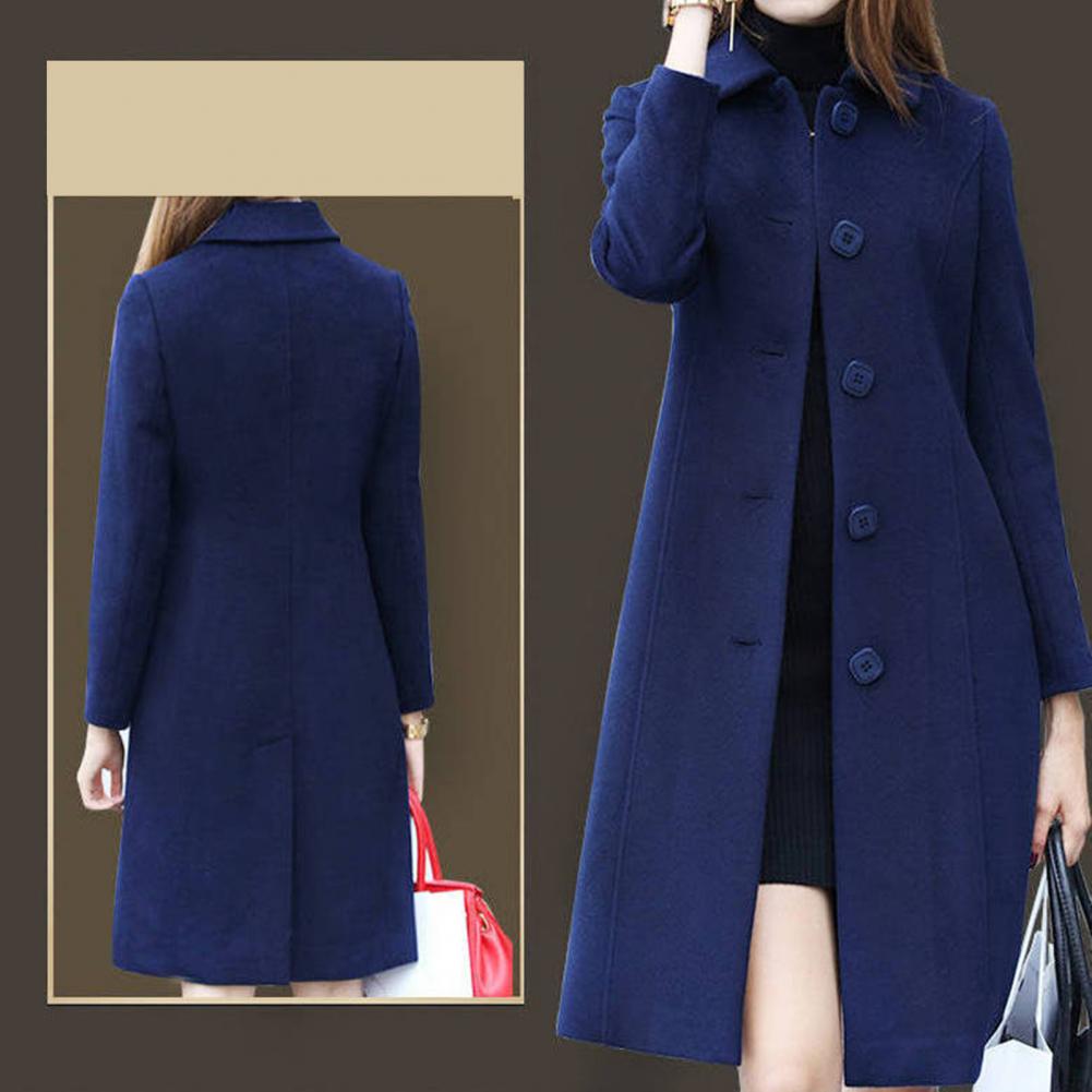 S-4XL Autumn Coat for Women Mid-Length Single-Breasted Solid Color Turn-Down Collar Elegant Soft Warm Winter Jacket