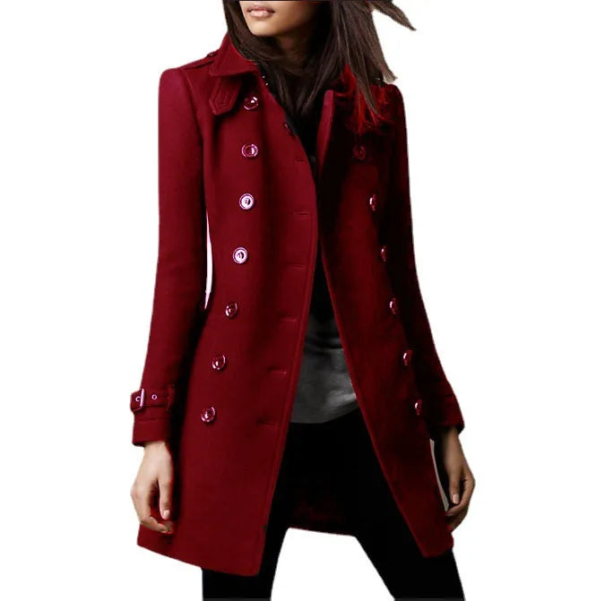 Women Autumn Winter Fashion Casual Coat Long Sleeve Trench Double Breasted Button Coat