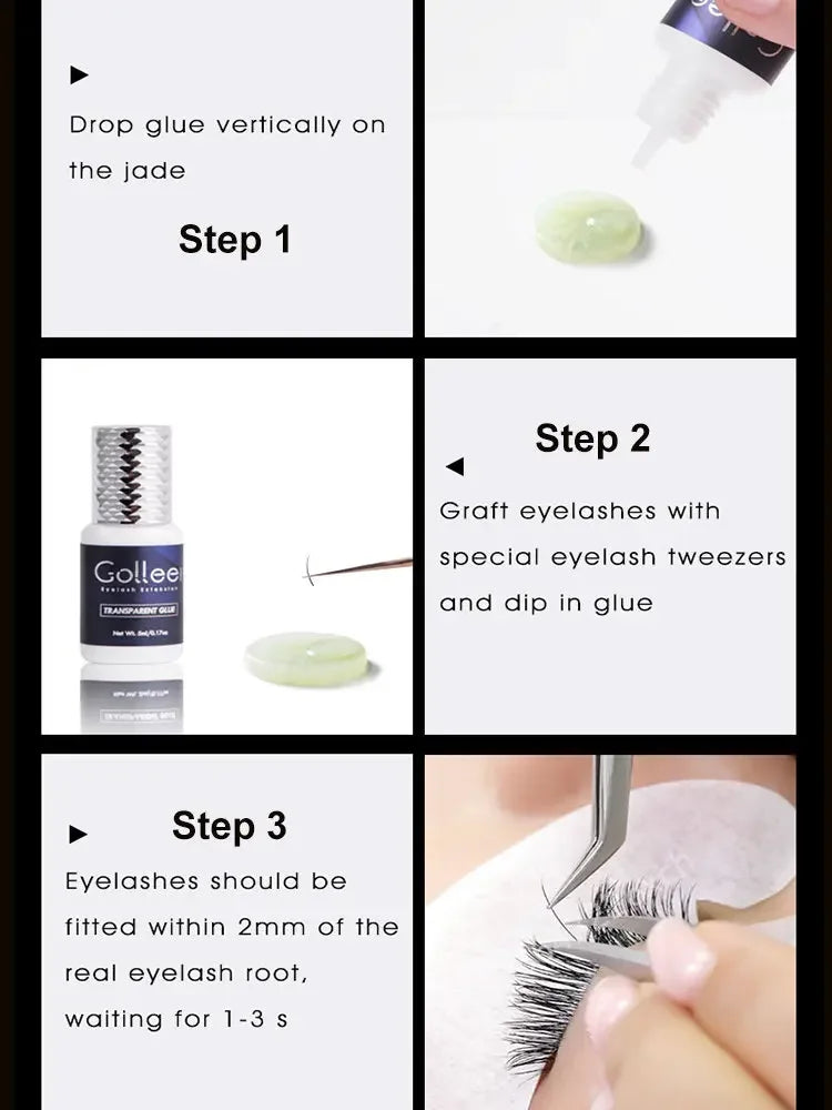 Gollee 5ml Eyelash Extension Glue 0.5 Second Fast Drying False Eye Lash Extension Glue Gollee Super Bonder Eyelash Glue Primer