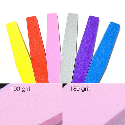 5 PCS/LOT Professional Nail Files Nail Buffer 100/180 Grit Sanding Polishing Grinding Manicure Nail Art Tools 6 Colors