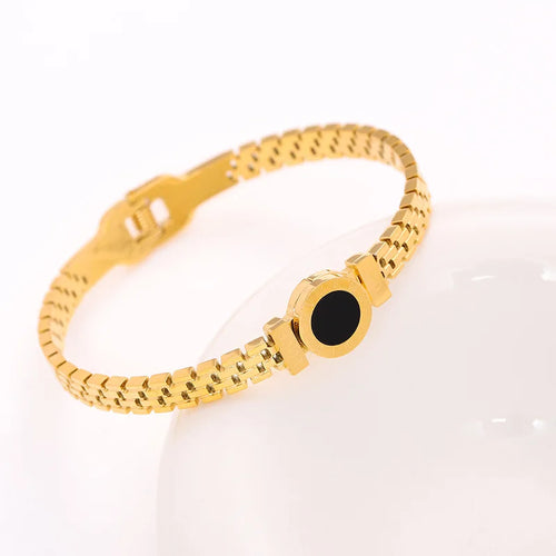 Titanium Steel Bracelet in Stainless Steel Inlaid with Zircon, Gold Plated 