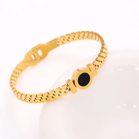 Titanium Steel Bracelet in Stainless Steel Inlaid with Zircon, Gold Plated 