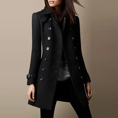 Women Autumn Winter Fashion Casual Coat Long Sleeve Trench Double Breasted Button Coat