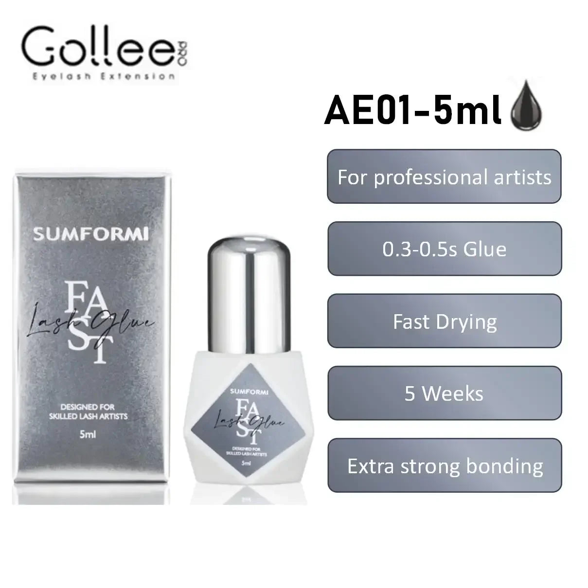 Gollee 5ml Eyelash Extension Glue 0.5 Second Fast Drying False Eye Lash Extension Glue Gollee Super Bonder Eyelash Glue Primer