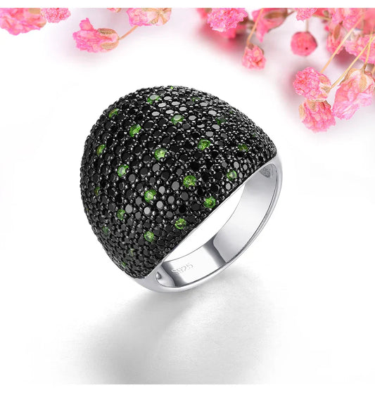 Black Spinel Diopside Solid Silver Rings 3.6 Carat Genuine Gemstone