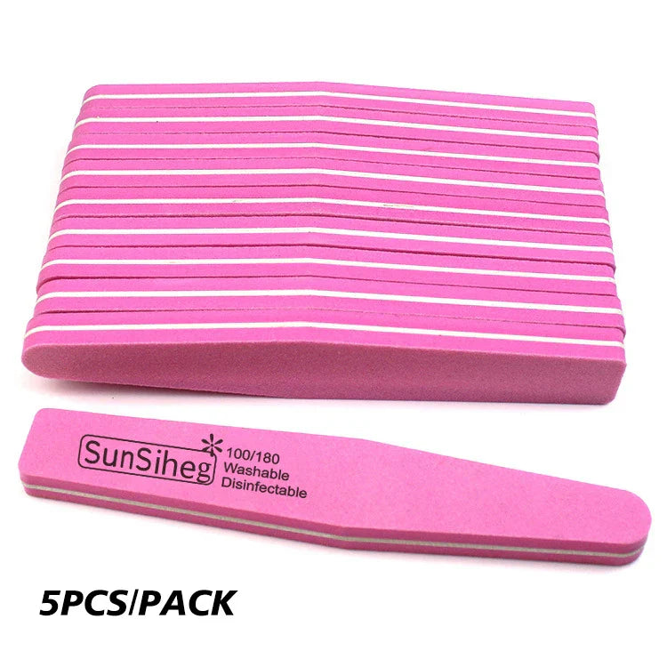 5 PCS/LOT Professional Nail Files Nail Buffer 100/180 Grit Sanding Polishing Grinding Manicure Nail Art Tools 6 Colors
